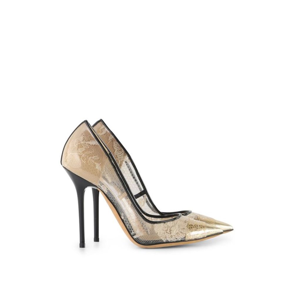 Pre Loved Jimmy Choo  Beige Lace and Patent Gold Amika Pointy Pumps beige FEMALE - Picture 2 of 7